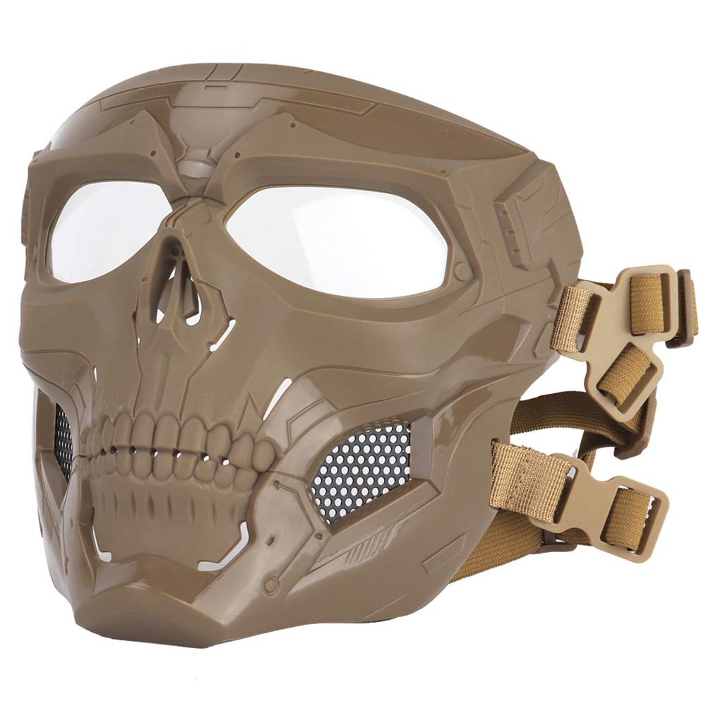 AOUTACC Airsoft Mask Skeleton Mask with Goggles Full Face Protective Adjustable Tactical Mask for Halloween Paintball Game Movie Props Party Cosplay Outdoor Activities (Brown)