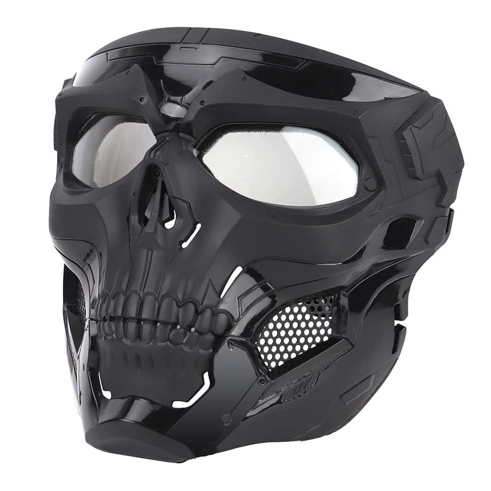 AOUTACC Airsoft Mask Skeleton Mask with Goggles Full Face Protective Adjustable Tactical Mask for Halloween Paintball Game Movie Props Party Cosplay Outdoor Activities(Black)