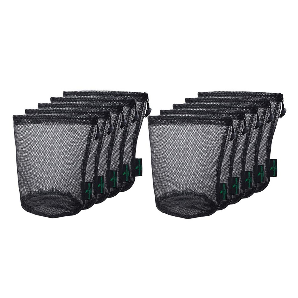 iBasingo 10pcs/lot Black Mesh Bag Nylon Sack Durable Drawstring Net Bag Small Travel Sleeping Bag Stuff Sack Mesh Storage Ditty Bag for Cosmetics Shower Gels Bottle Pot Tennis Golf Ball Tools BVP03