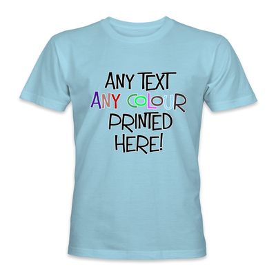 Kids Custom Made Personalized Printed Short Sleeve Premium T-Shirts Tees Top - Light Blue - XL - Any Text Any Colour