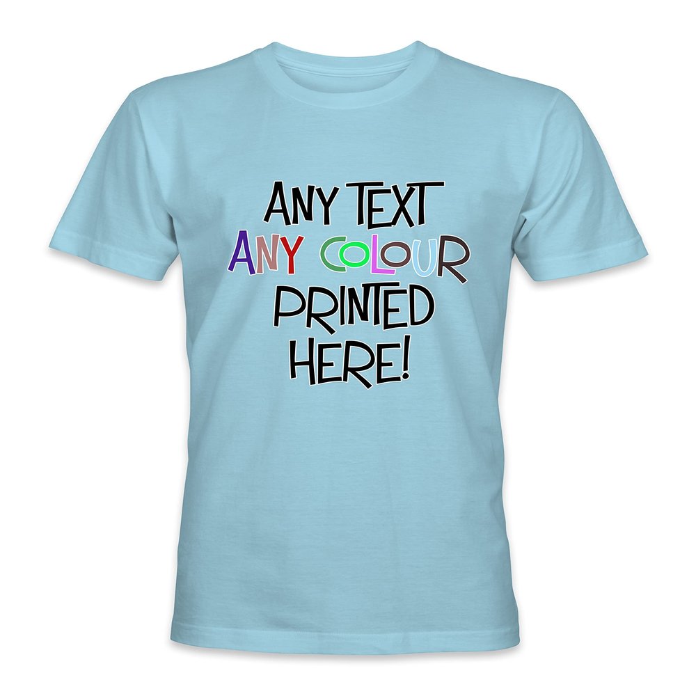 Kids Custom Made Personalized Printed Short Sleeve Premium T-Shirts Tees Top - Light Blue - XL - Any Text Any Colour