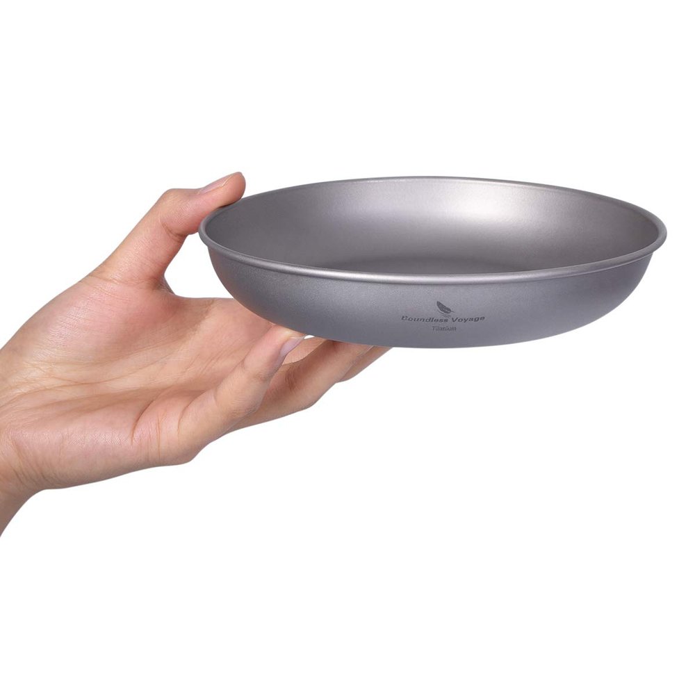 iBasingo Titanium Pan Dish Plate with Carry Mesh Bag Ultralight for Outdoor Camping Tableware Cookware Mess Kit A-Ti1102T