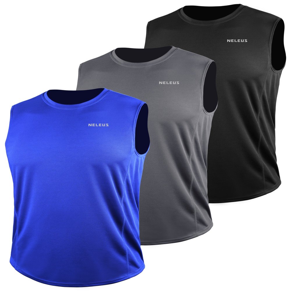 NELEUS Men's 3 Pack Muscle Workout Tank Top for Gym Running,5042,Black,Grey,Blue,3XL