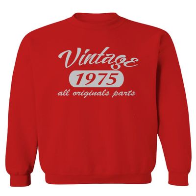 0267. Cool Funny 50th Birthday Gift Vintage Since 1975 Years Old Men's Crewneck Sweatshirt (Red, X-Large)