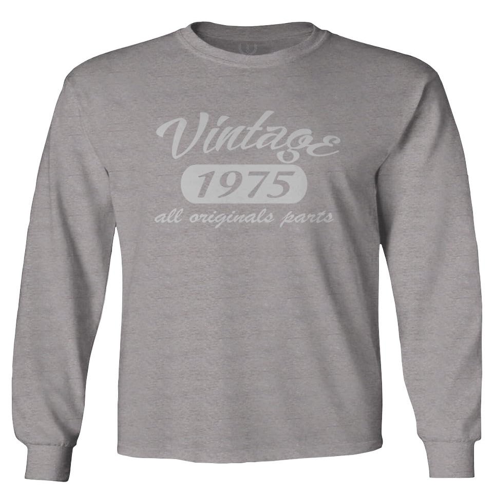 0267. Cool Funny 50th Birthday Gift Vintage Since 1975 Years Old Men's Long Sleeve t Shirt (Light Gray Medium)