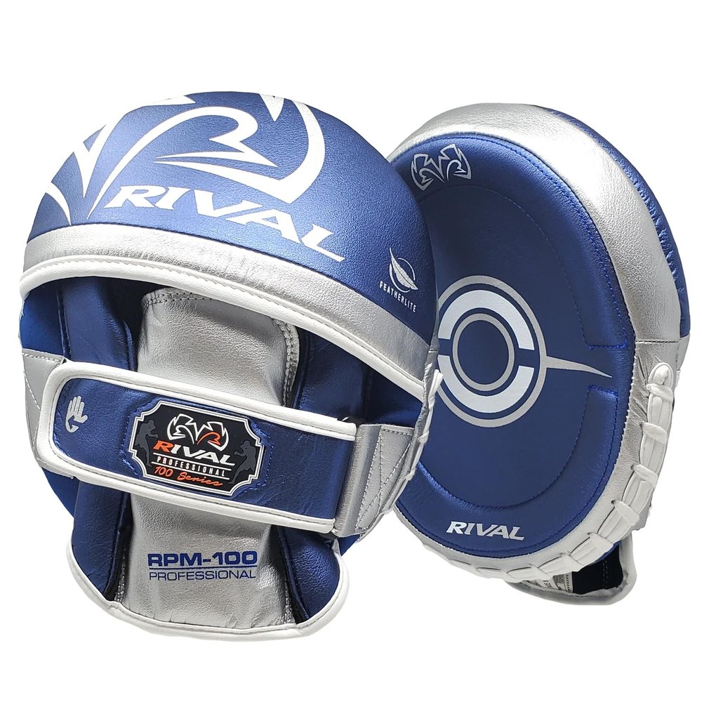RIVAL Boxing RPM100 Professional Punch Mitts - Pre-Curved Ergonomic Design, Angled Hook and Loop Wrist Strap, and Soft Inner Lining