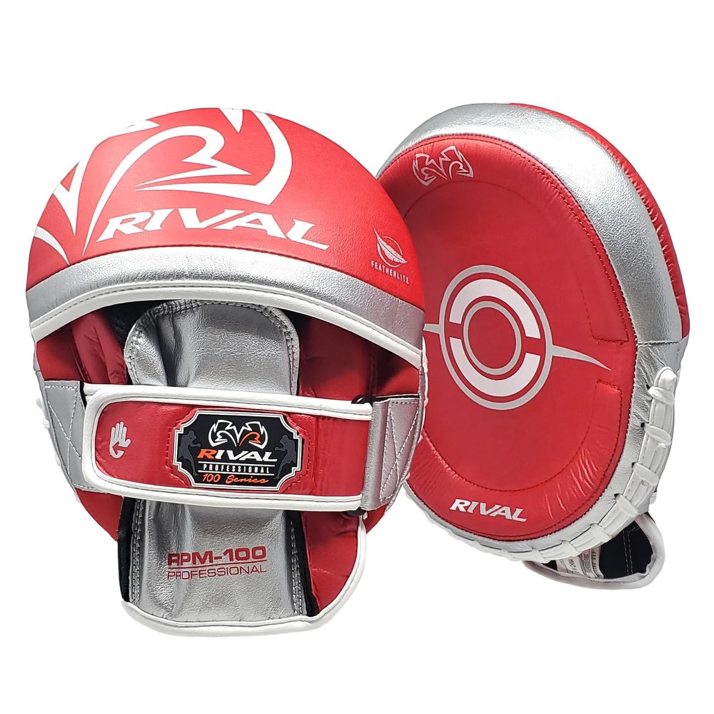 RIVAL Boxing RPM100 Professional Punch Mitts - Pre-Curved Ergonomic Design, Angled Hook and Loop Wrist Strap, and Soft Inner Lining