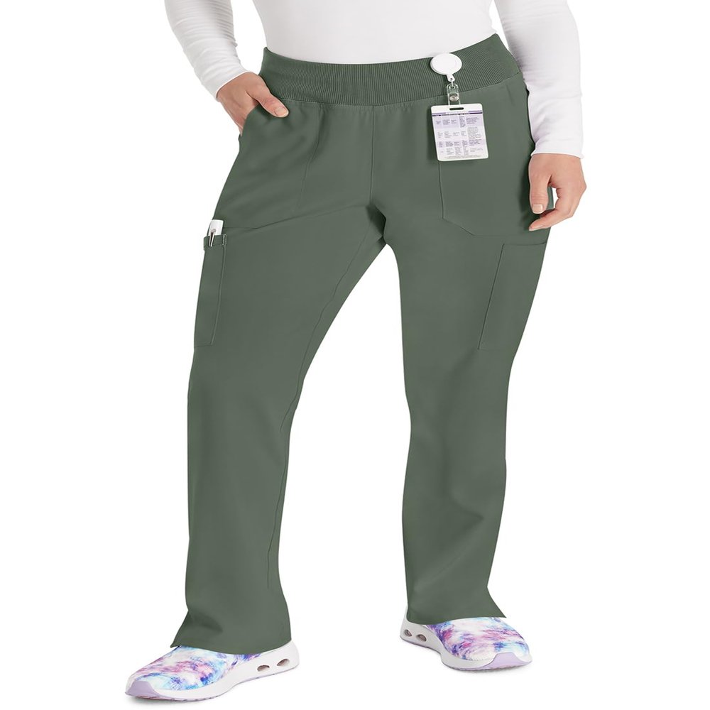 Dickies EDS Essentials Women Scrubs Pant Natural Rise Tapered Leg Pull-on DK005P, XS Petite, Olive