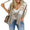 Women Boho Floral Kimono Cardigans 3/4 Sleeve Flowy Belt Tie Loose Cover Up Shirt Blouse Tunic Tops view 1