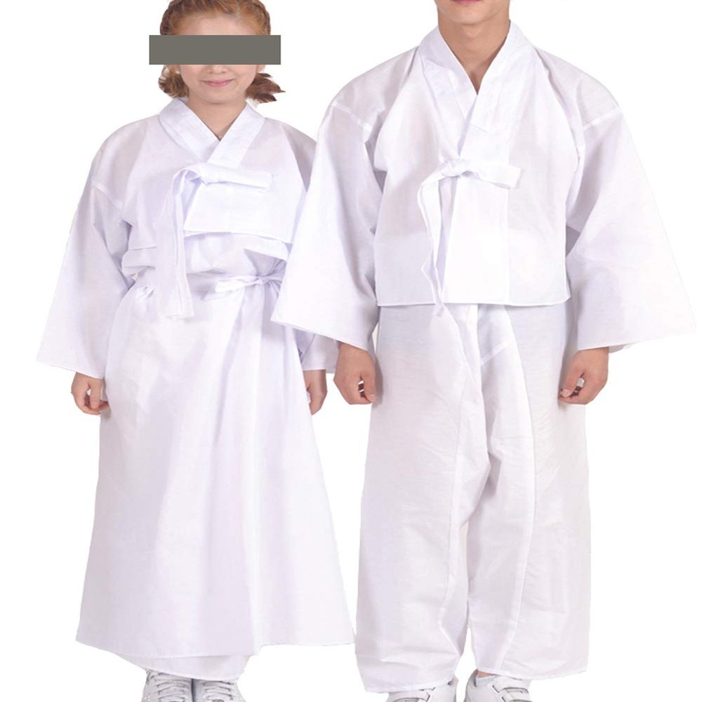 Men Women Korea traditional costume clothing Performance event party Halloween costume (men white top pants, L)