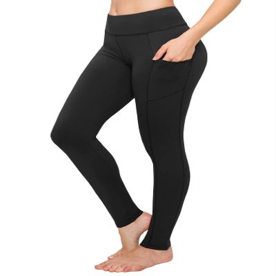 ALWAYS Women's High Waist Yoga Pants - Premium Soft Tummy Control Workout Stretch Solid Pants with Pockets Black 2XL