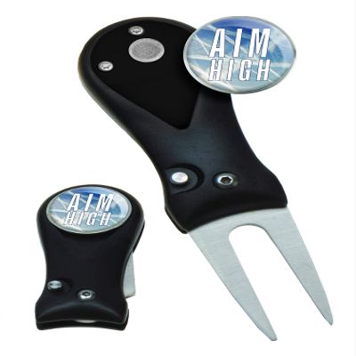 Clip Wipes Air Force Divot Tool Switchblade Style with Ball Marker (Black-Aim High)