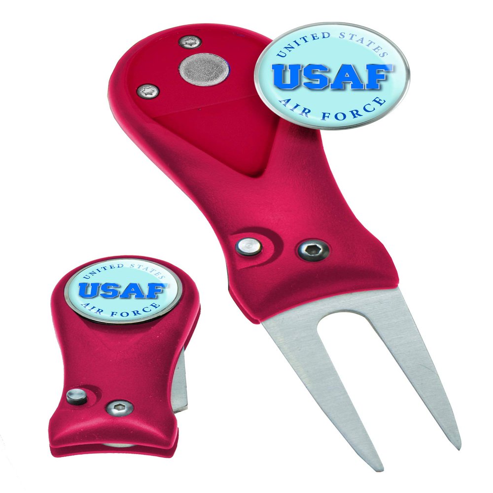 Clip Wipes Air Force Divot Tool Switchblade Style with Ball Marker (Red-USAF)