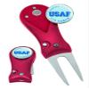 Clip Wipes Air Force Divot Tool Switchblade Style with Ball Marker (Red-USAF) view 1