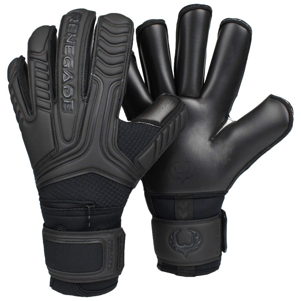 Renegade GK GK Vulcan Onyx Goalie Gloves with Finger Spines | 3.5+3mm Hyper Grip & 4mm Duratek | Black Soccer Goalkeeper Gloves (Size 7, Youth, Roll Cut, Level 3)