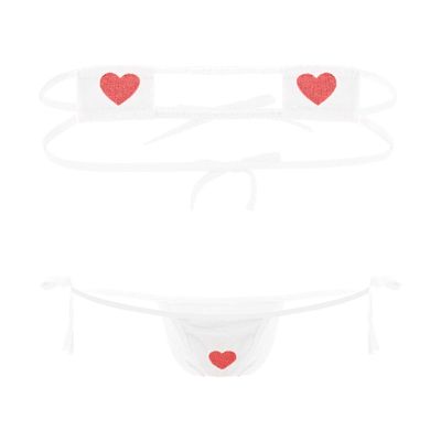 FEESHOW Women Strawberry Micro Monokini Bikini Mini Slingshot Swimsuit Extreme Beachwear White One Size