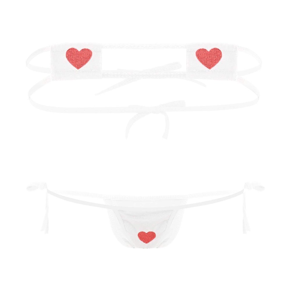 FEESHOW Women Strawberry Micro Monokini Bikini Mini Slingshot Swimsuit Extreme Beachwear White One Size
