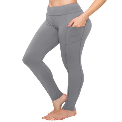 ALWAYS Women's High Waist Yoga Pants - Premium Soft Tummy Control Workout Stretch Solid Pants with Pockets Grey M