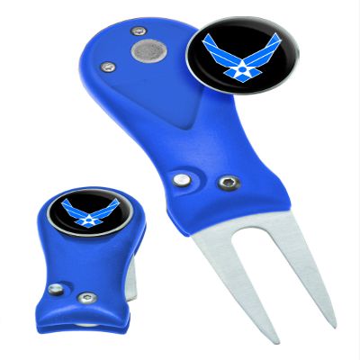 Clip Wipes Air Force Divot Tool Switchblade Style with Ball Marker (Blue-Wings)