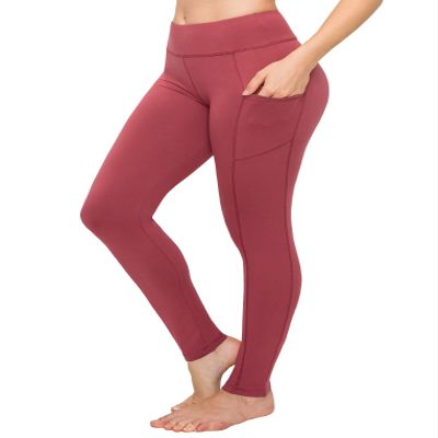 ALWAYS Women's High Waist Yoga Pants - Premium Soft Tummy Control Workout Stretch Solid Pants with Pockets Wild Ginger M