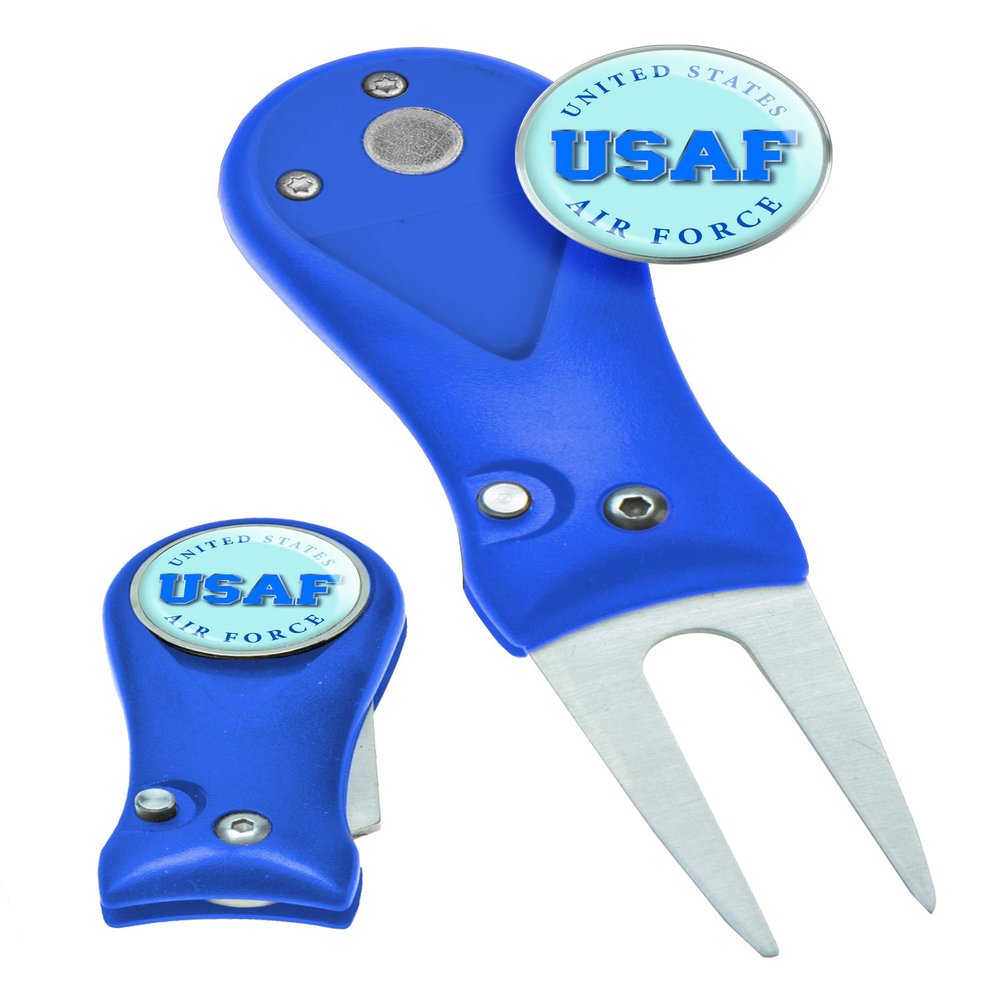 Clip Wipes Air Force Divot Tool Switchblade Style with Ball Marker (Blue-USAF)