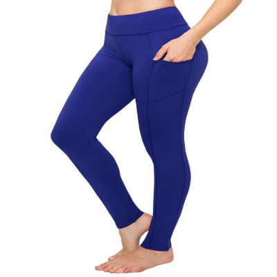 ALWAYS Women's High Waist Yoga Pants - Premium Soft Tummy Control Workout Stretch Solid Pants with Pockets Royal Blue M