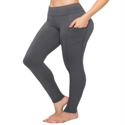 ALWAYS Women's High Waist Yoga Pants - Premium Soft Tummy Control Workout Stretch Solid Pants with Pockets Charcoal S