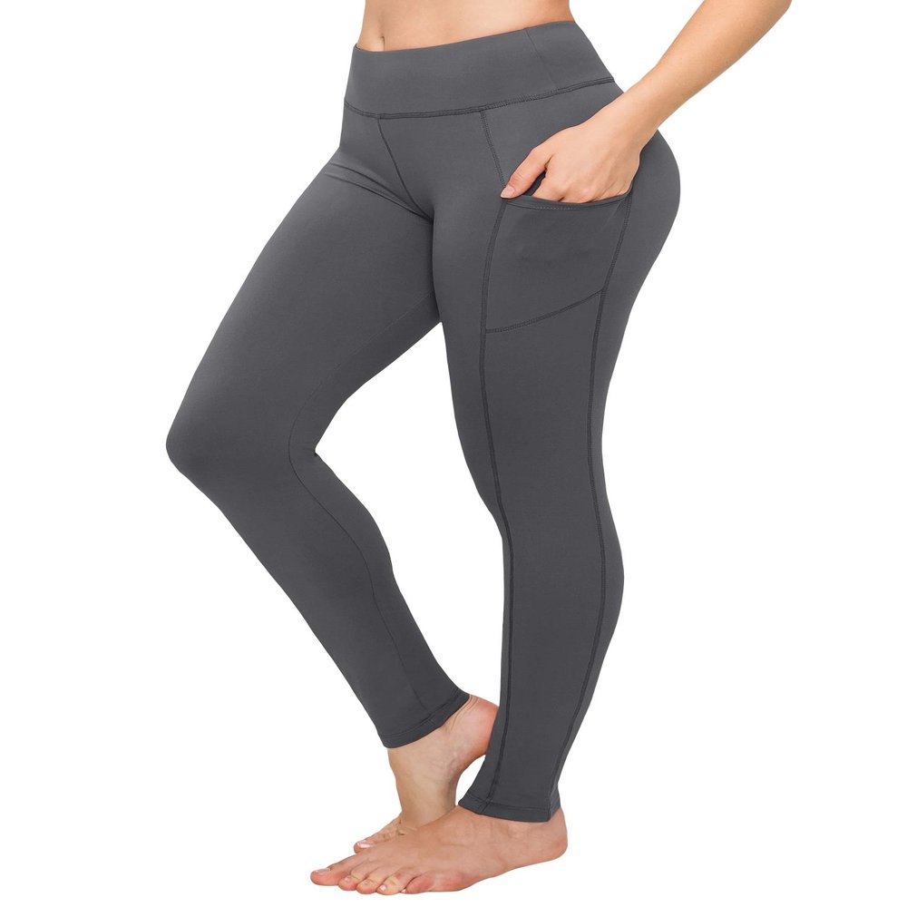 ALWAYS Women's High Waist Yoga Pants - Premium Soft Tummy Control Workout Stretch Solid Pants with Pockets Charcoal S