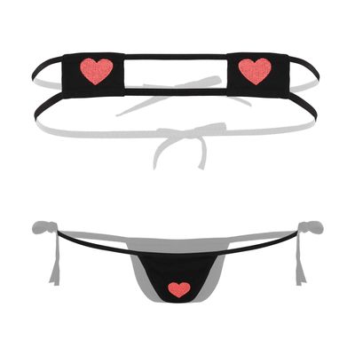 FEESHOW Women Strawberry Micro Monokini Bikini Mini Slingshot Swimsuit Extreme Beachwear Black One Size