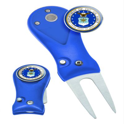 Clip Wipes Air Force Divot Tool Switchblade Style with Ball Marker (Blue-Seal)