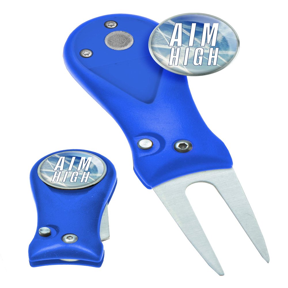 Clip Wipes Air Force Divot Tool Switchblade Style with Ball Marker (Blue-Aim High)