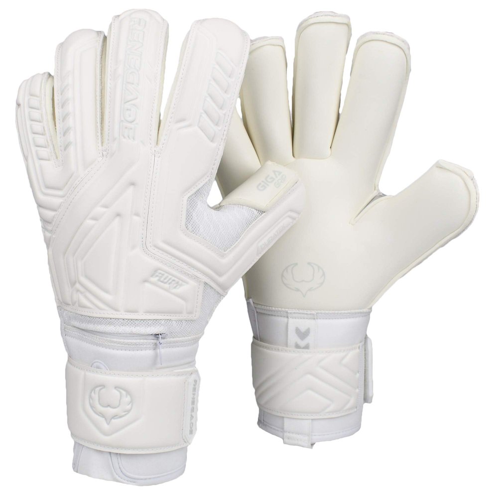 Renegade GK Fury Avalanche Goalie Gloves with Pro-Tek Finger Spines | 4mm Giga Grip & 4mm Duratek | White Soccer Goalkeeper Gloves (Size 7, Youth, Roll Cut, Level 4)