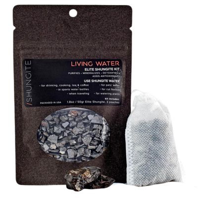 Modern M Shungite Living Water Kit | Ready to Use Elite Shungite Stone Gravel Pouch Kit for Water Purification, Neutralizer, Contains Antioxidants (50g)
