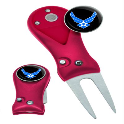 Clip Wipes Air Force Divot Tool Switchblade Style with Ball Marker (Red-Wings)