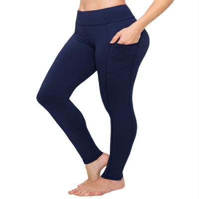 ALWAYS Women's High Waist Yoga Pants - Premium Soft Tummy Control Workout Stretch Solid Pants with Pockets Navy S