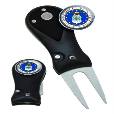 Clip Wipes Air Force Divot Tool Switchblade Style with Ball Marker (Black-Seal)