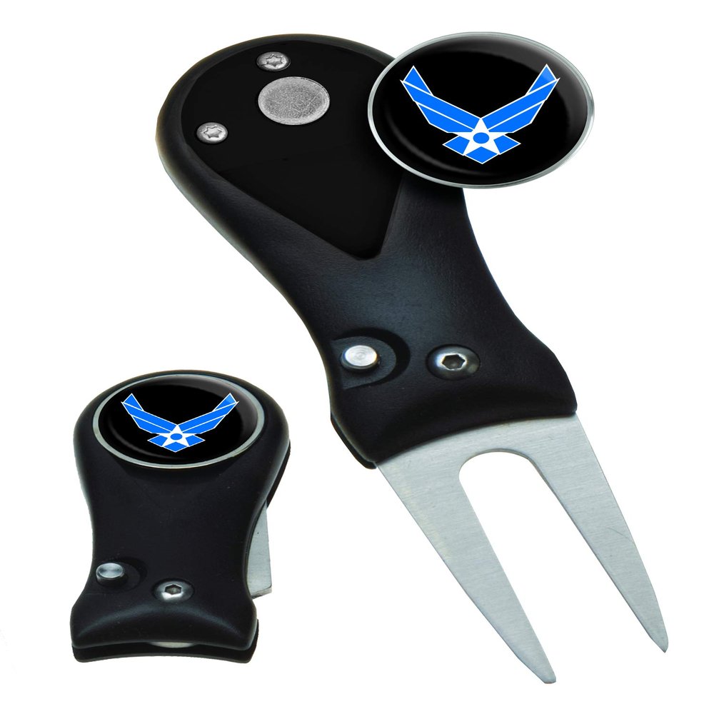Clip Wipes Air Force Divot Tool Switchblade Style with Ball Marker (Black-Wings)