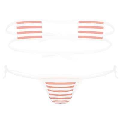 FEESHOW Women Strawberry Micro Monokini Bikini Mini Slingshot Swimsuit Extreme Beachwear Pink&White One Size