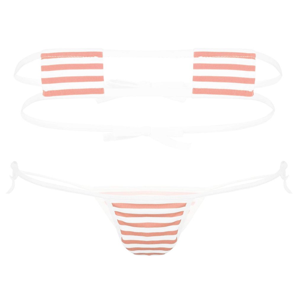 FEESHOW Women Strawberry Micro Monokini Bikini Mini Slingshot Swimsuit Extreme Beachwear Pink&White One Size