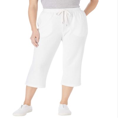 Woman Within Plus Size Petite Sport-Knit Pull-On Capri Pants - 5X, White
