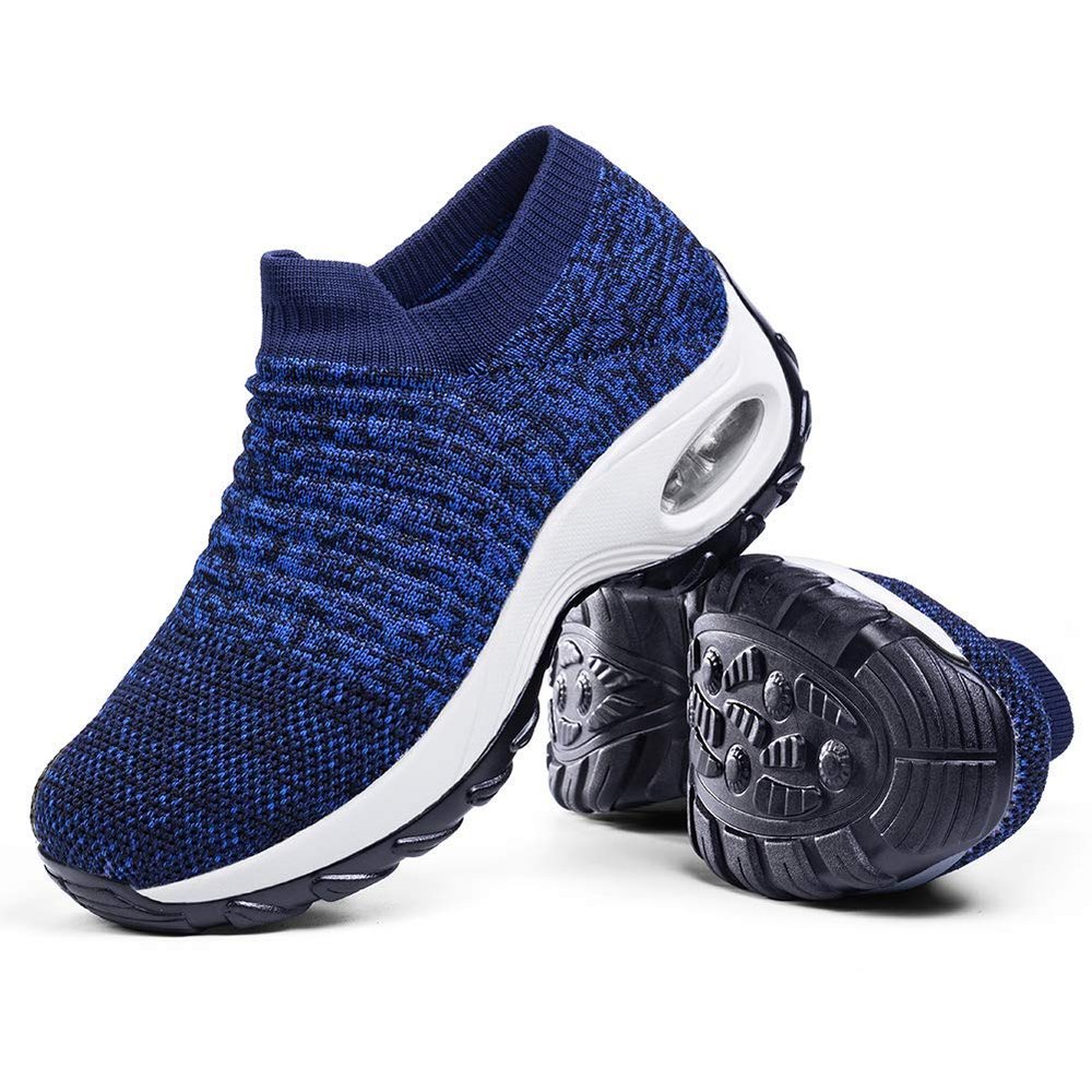 Slow Man Women's Walking Shoes Sock Sneakers - Breathable Mesh Slip On Lady Girls Work Nursing Easy Shoes Platform Loafers Royal Blue,10.5