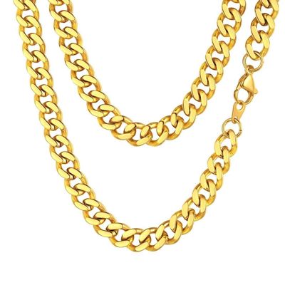 FindChic Thick Gold Chain Men Curb Chain Necklace 18K Gold Plated Chain Cuban Link 9MM 20'' Hip Hop Jewelry 90s Party