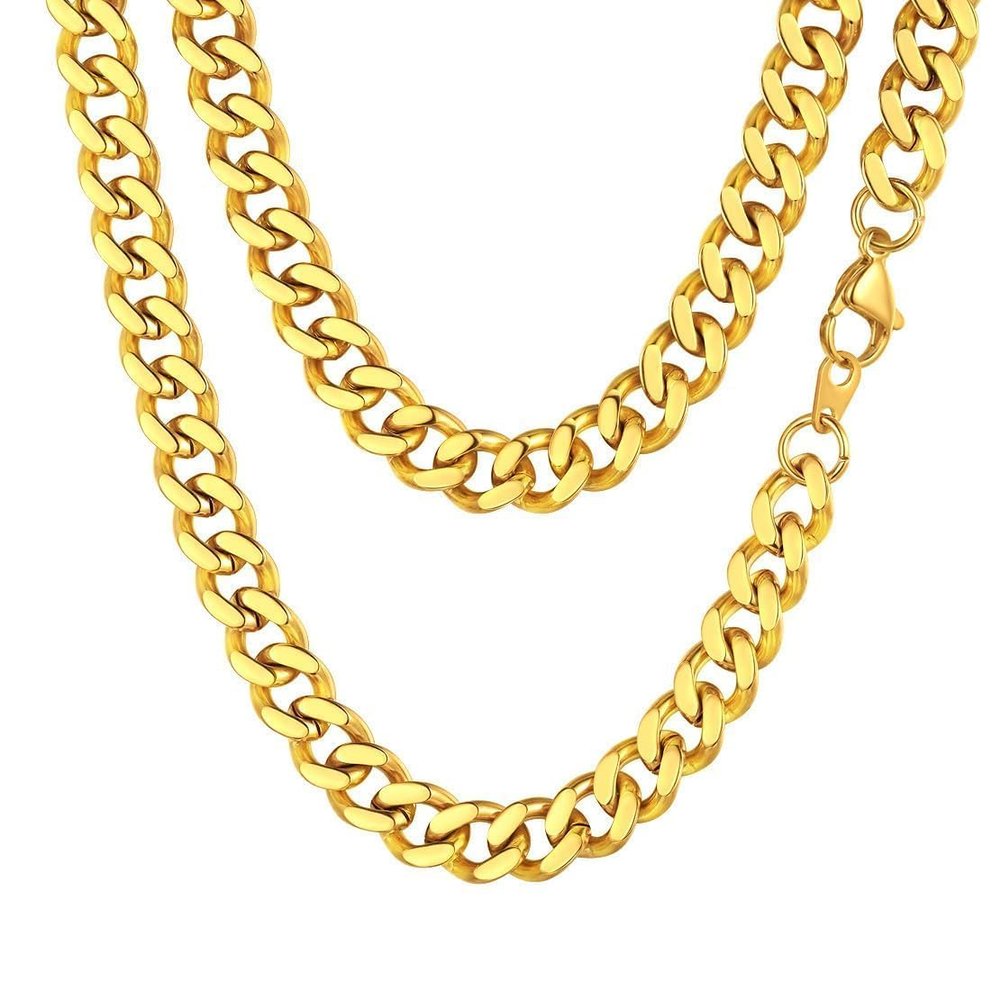 FindChic Thick Gold Chain Men Curb Chain Necklace 18K Gold Plated Chain Cuban Link 9MM 20'' Hip Hop Jewelry 90s Party