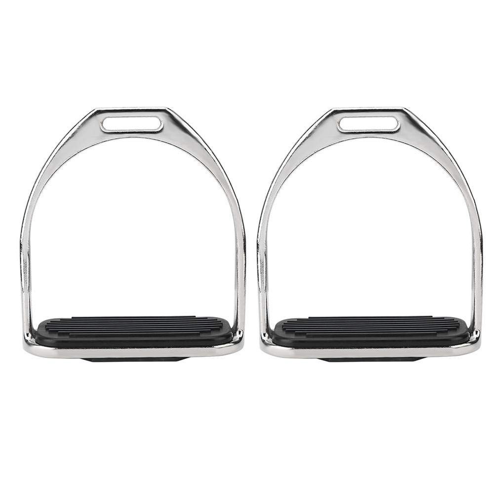 Taidda Iron Horse Stirrups Irons, Iron Horse Stirrups Safe Riding Equestrian Plating Iron Horse Stirrups with Black Rubber Horse Mat for Riding Horses