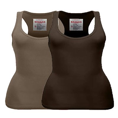 Zenana Women's Plain Solid Color Ribbed Racerback Tank Top Shirt Plus Sizes (XXX-Large, 2 Pack:Mocha | Brown)