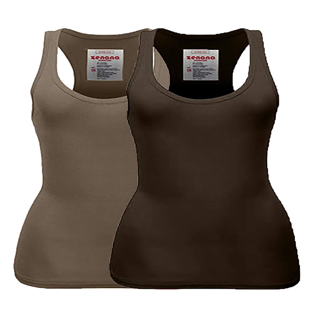 Zenana Women's Plain Solid Color Ribbed Racerback Tank Top Shirt Plus Sizes (XXX-Large, 2 Pack:Mocha | Brown)