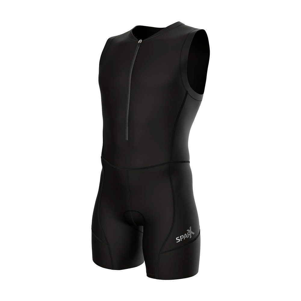 Sparx Men`s Triathlon Suit Trisuit Race Skinsuit Cycling Speed Suit Italian Fabric Swimskin (Large) Black