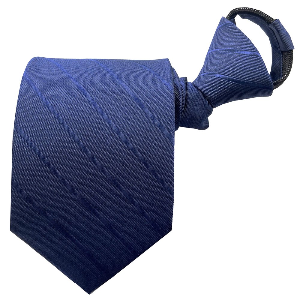 BESMODZ Men's Navy Blue Striped Zipper Ties Silk Pretied Necktie Zip Up Neckties