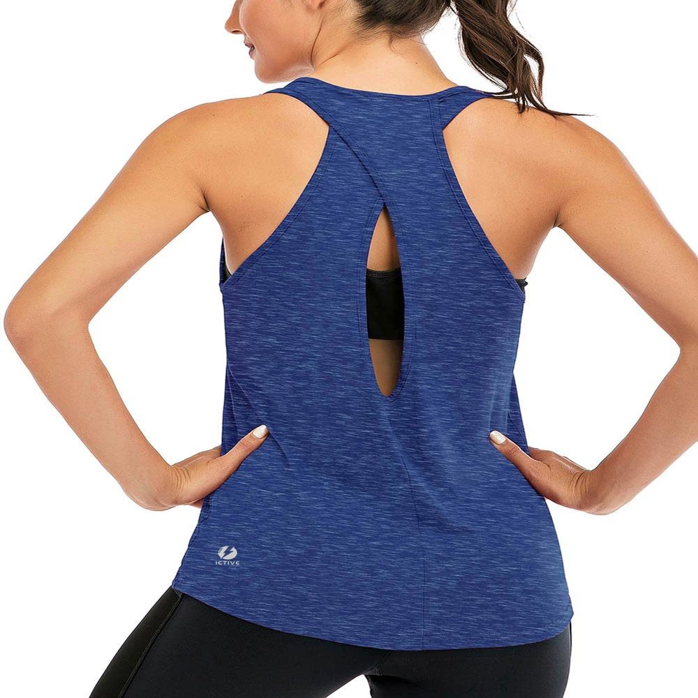 ICTIVE Womens Cross Backless Workout Tops for Women Racerback Open Back Shirts Athletic Sleeveless Clothes Dark Blue S