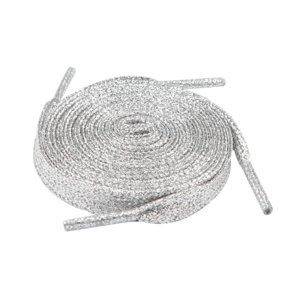 5Chaos Glitter Metallic Sparkle Shoelaces, Sparkly Shiny Shoe Laces for Women Kids Girls Men, Fun Funky Shoestring with Aglets 1Pair (55" (140CM), Metallic Silver)